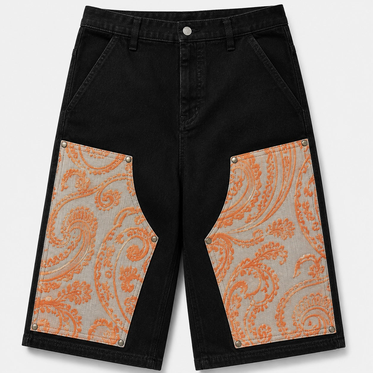 BLACK DOUBLE KNEE Wide Shorts