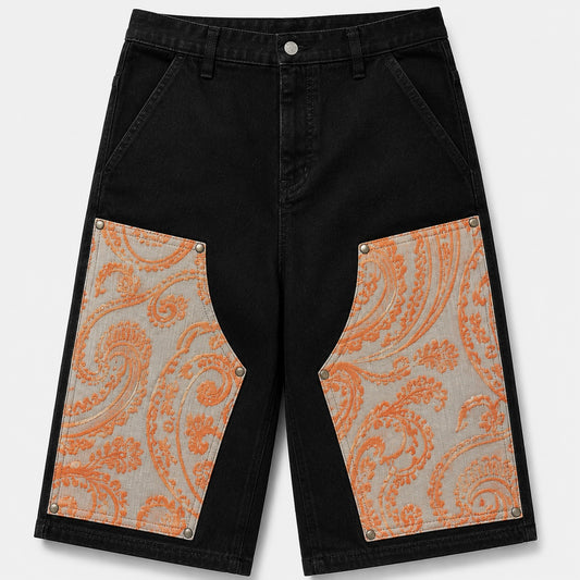 BLACK DOUBLE KNEE Wide Shorts