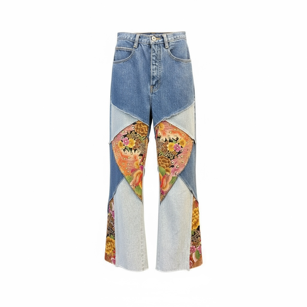 1 of 1 Kimono fabric patch work denim