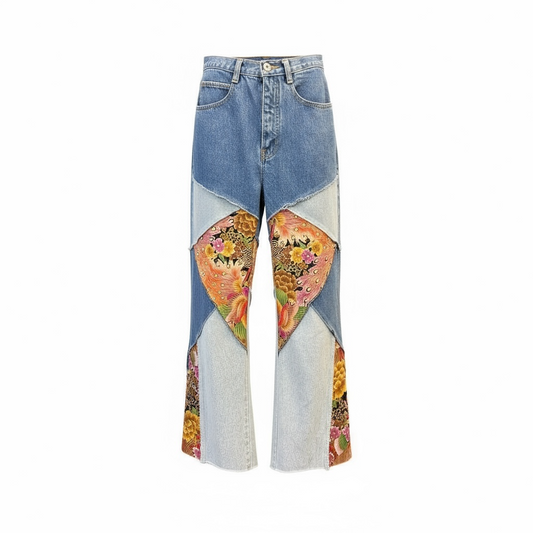 1 of 1 Kimono fabric patch work denim