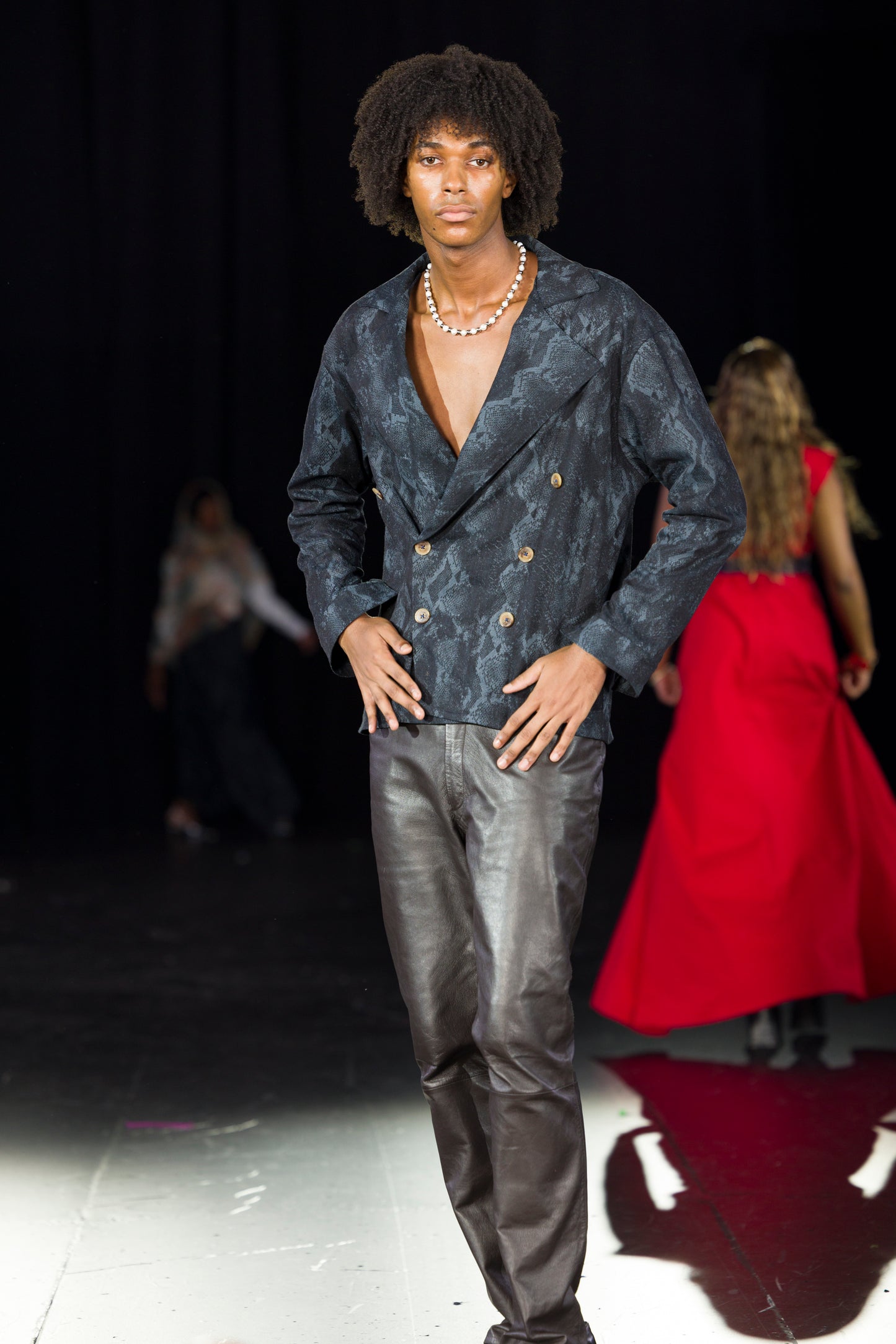 1 of 1 Navy Snake print denim shirt