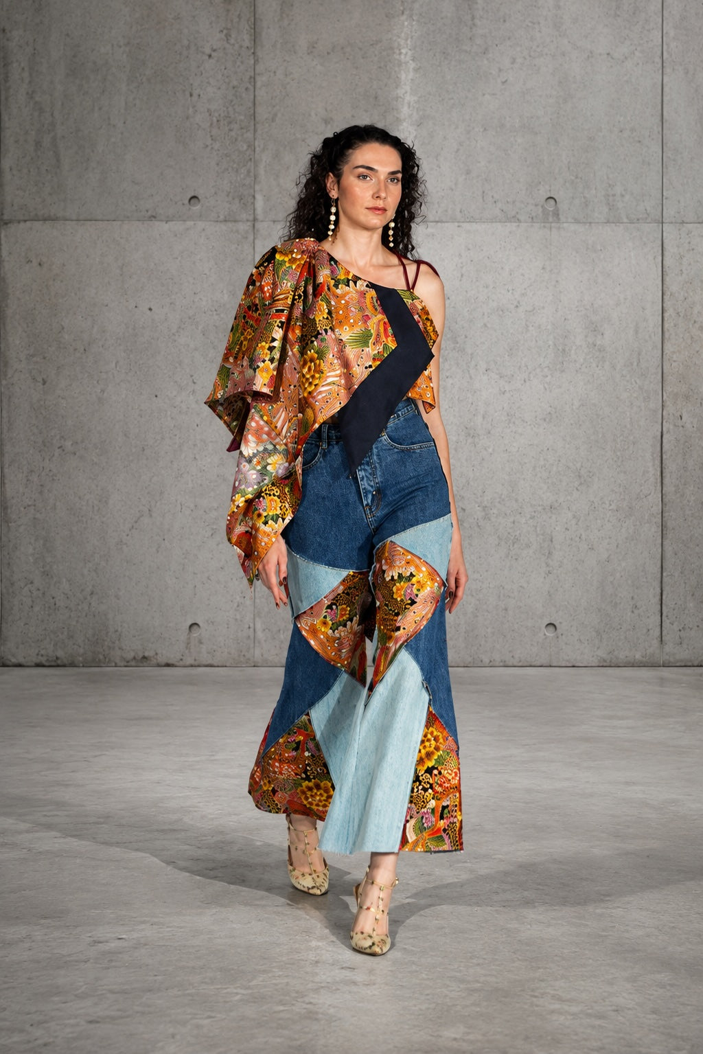 1 of 1 Kimono fabric patch work denim